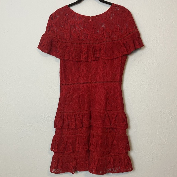 BB Dakota x Revolve Womens Size 4 Red Aphrodite Lace Tiered Cocktail Mini Dress - Picture 7 of 15
